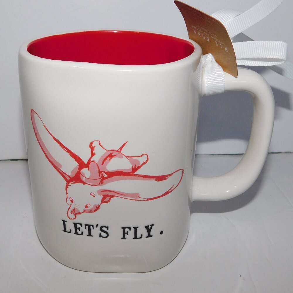 Dumbo Elephant Let's Fly Rae Dunn Disney White Red Coffee Tea Mug New w Tag